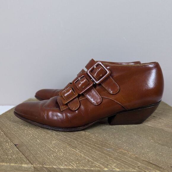 Vintage Bassoto Italy Leather Triple-Buckle Shoes – Size EU 40 (US 9) – Brown - Picture 2 of 12